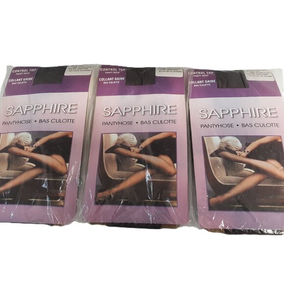 Vintage NOS Deadstock Sapphire Control Top Pantyhose NOS bundle of 3 Grey - Picture 1 of 4